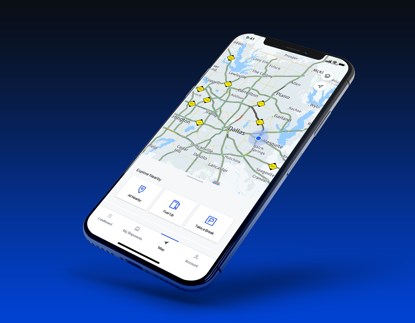 A mobile app screen showcasing map with points of interest